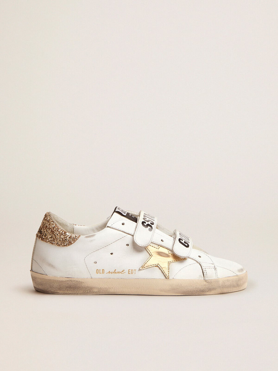 damen-old-school-schuh mit goldenem stern aus laminiertem leder