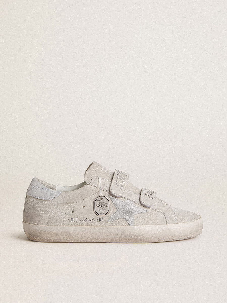 damen-old-school aus hellgrauem wildleder mit einem lederstern mit mikroglitter
