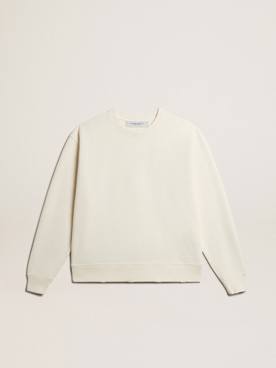 sweatshirt in gealtertem weiß mit umgekehrtem logo auf dem rücken – jersey capsule
