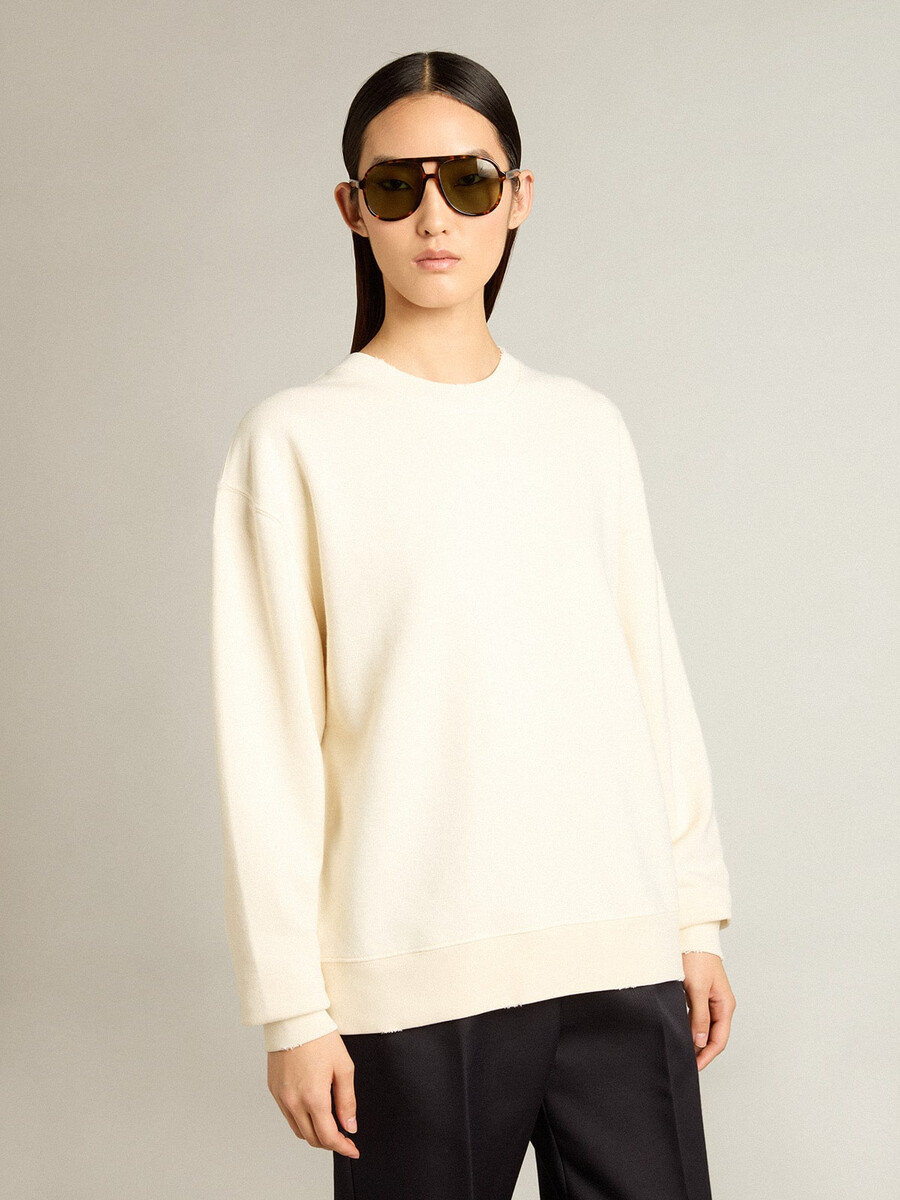 sweatshirt in gealtertem weiß mit umgekehrtem logo auf dem rücken – jersey capsule