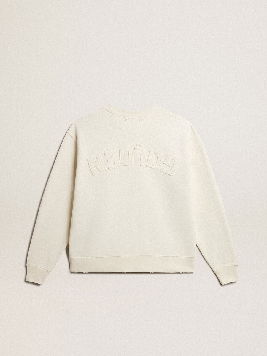 sweatshirt in gealtertem weiß mit umgekehrtem logo auf dem rücken – jersey capsule
