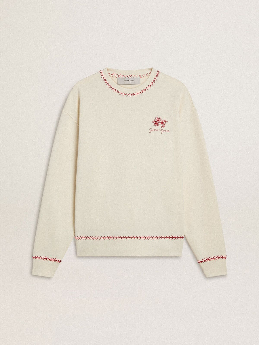 cny-sweatshirt aus verwaschenem weißem baumwollstoff mit roter stickerei