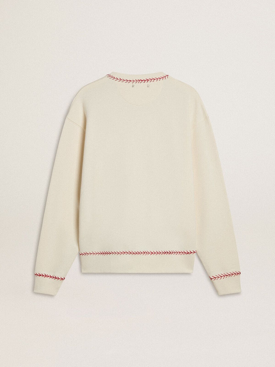 cny-sweatshirt aus verwaschenem weißem baumwollstoff mit roter stickerei