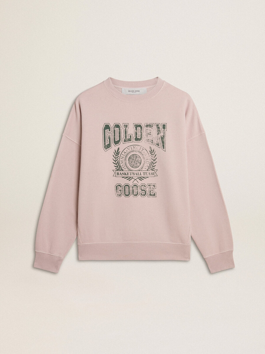 unisex-sweatshirt mit rundhalsausschnitt in altrosa mit grünem logodruck