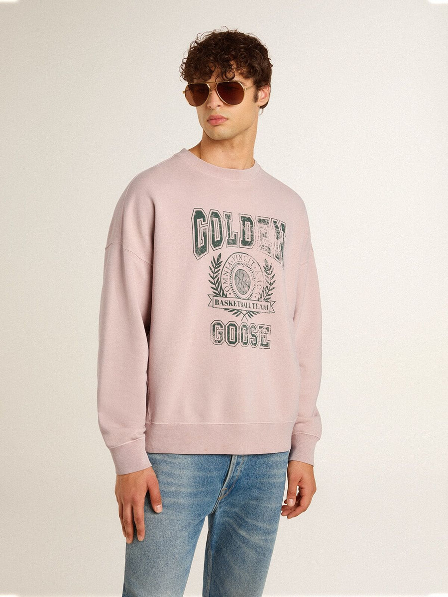 unisex-sweatshirt mit rundhalsausschnitt in altrosa mit grünem logodruck