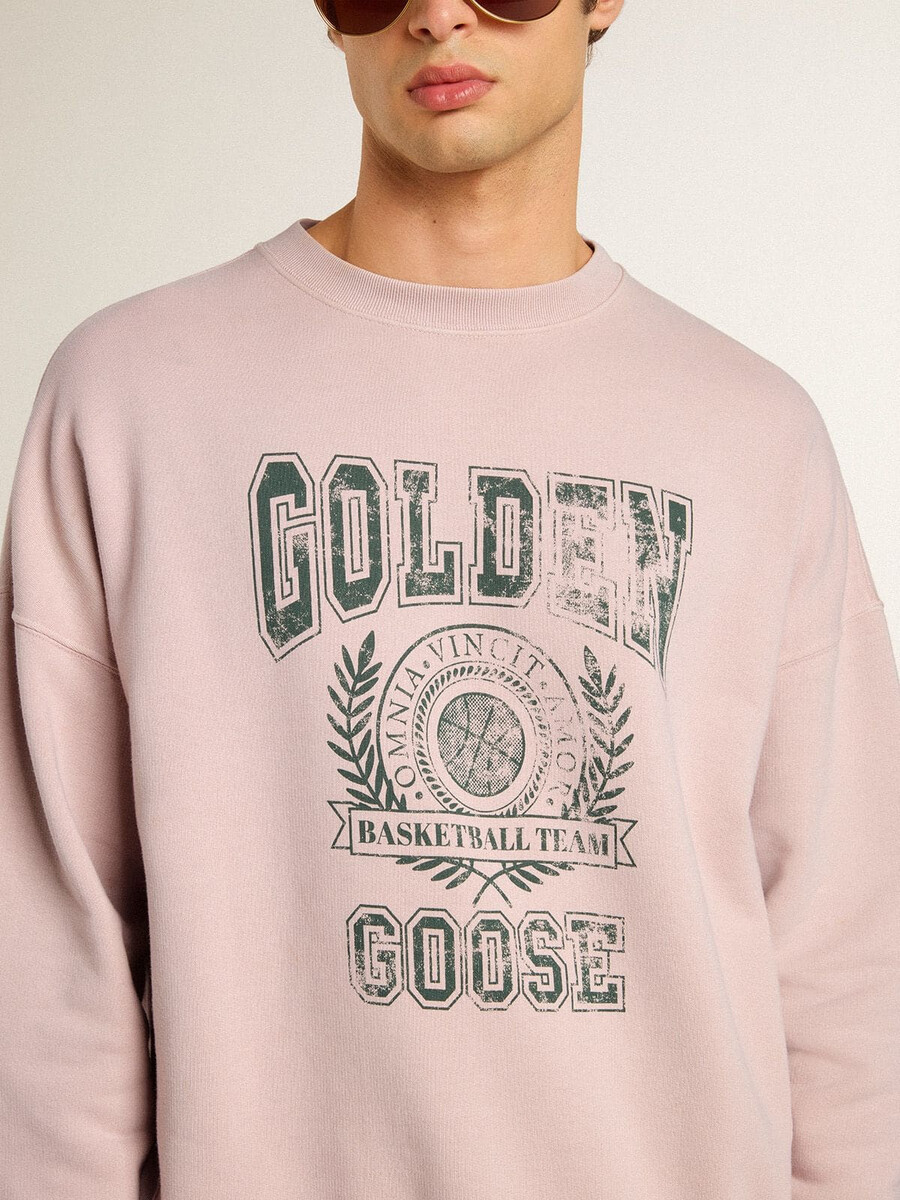unisex-sweatshirt mit rundhalsausschnitt in altrosa mit grünem logodruck