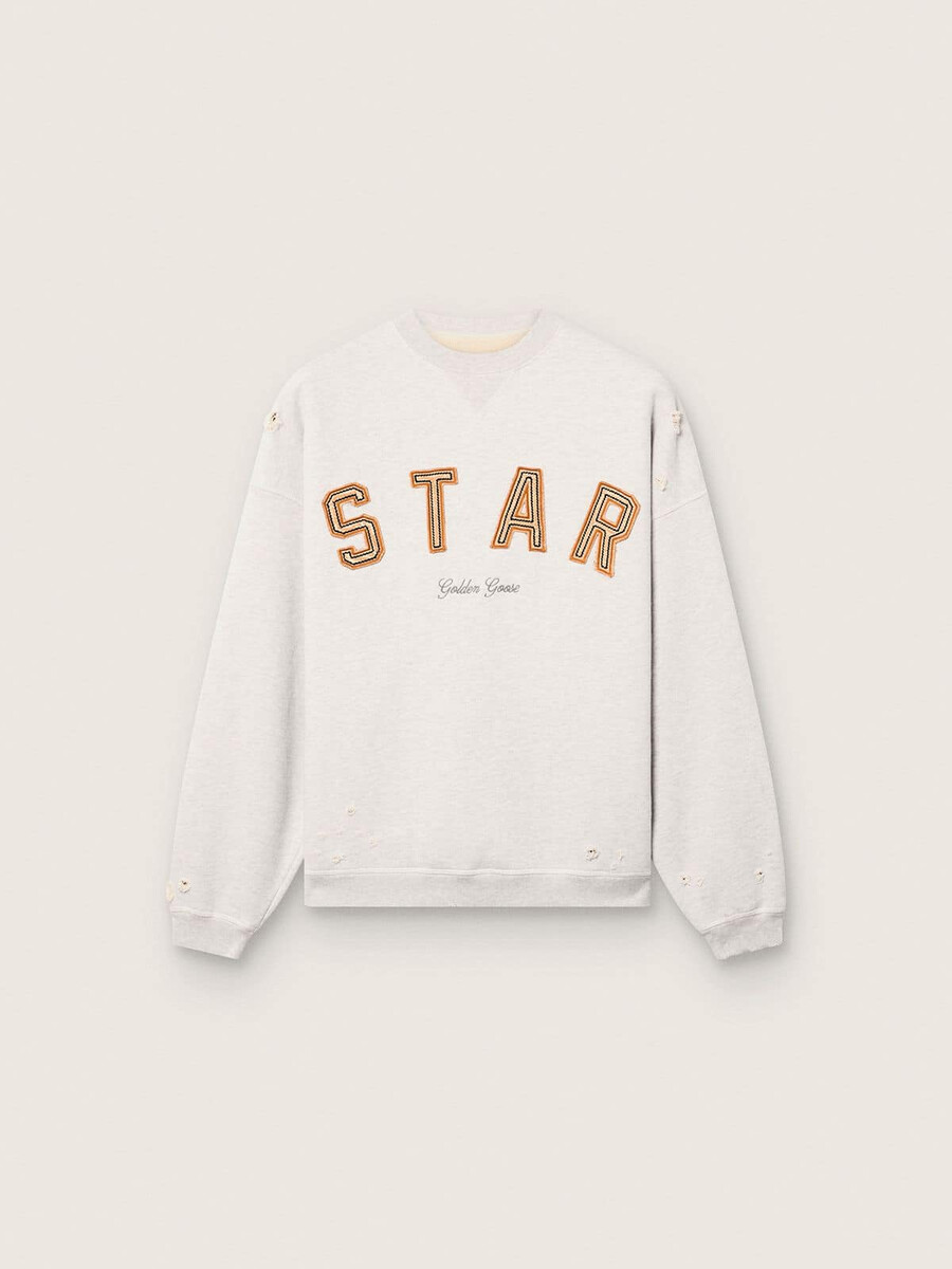 unisex-sweatshirt mit sternenmotiv aus grau melierter baumwolle in sternform mit „star-stickerei.