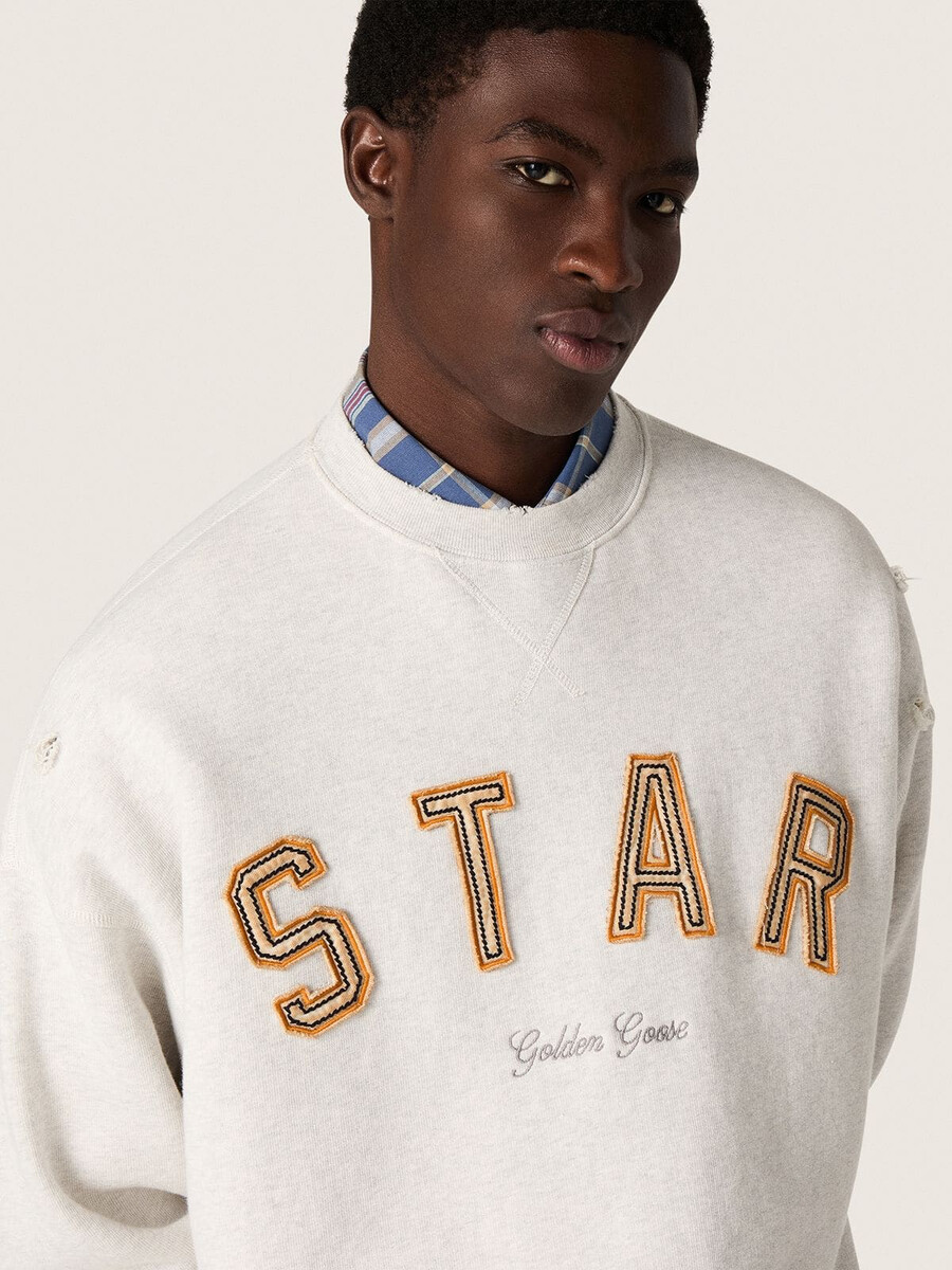 unisex-sweatshirt mit sternenmotiv aus grau melierter baumwolle in sternform mit „star-stickerei.