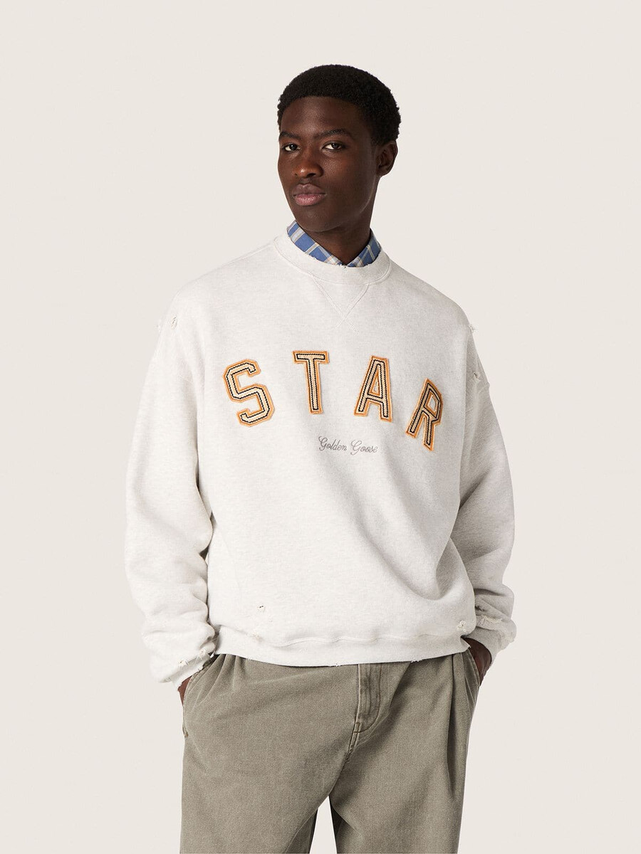 unisex-sweatshirt mit sternenmotiv aus grau melierter baumwolle in sternform mit „star-stickerei.