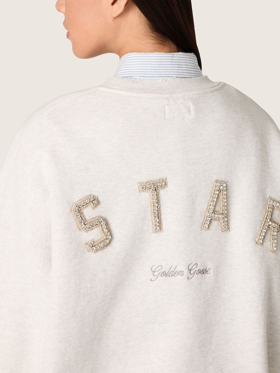 unisex-sweatshirt mit sternenmuster aus grauer baumwolle mit stickerei und kristallen