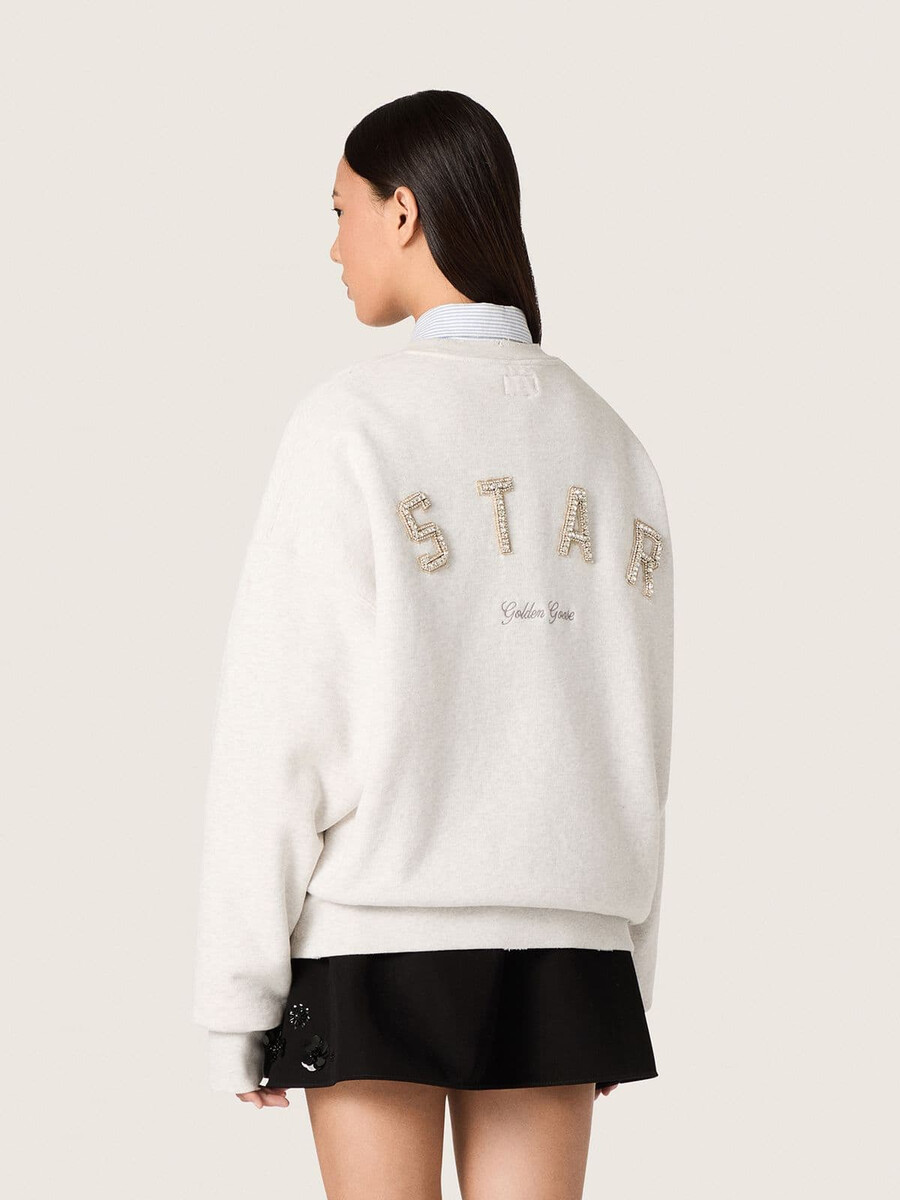 unisex-sweatshirt mit sternenmuster aus grauer baumwolle mit stickerei und kristallen