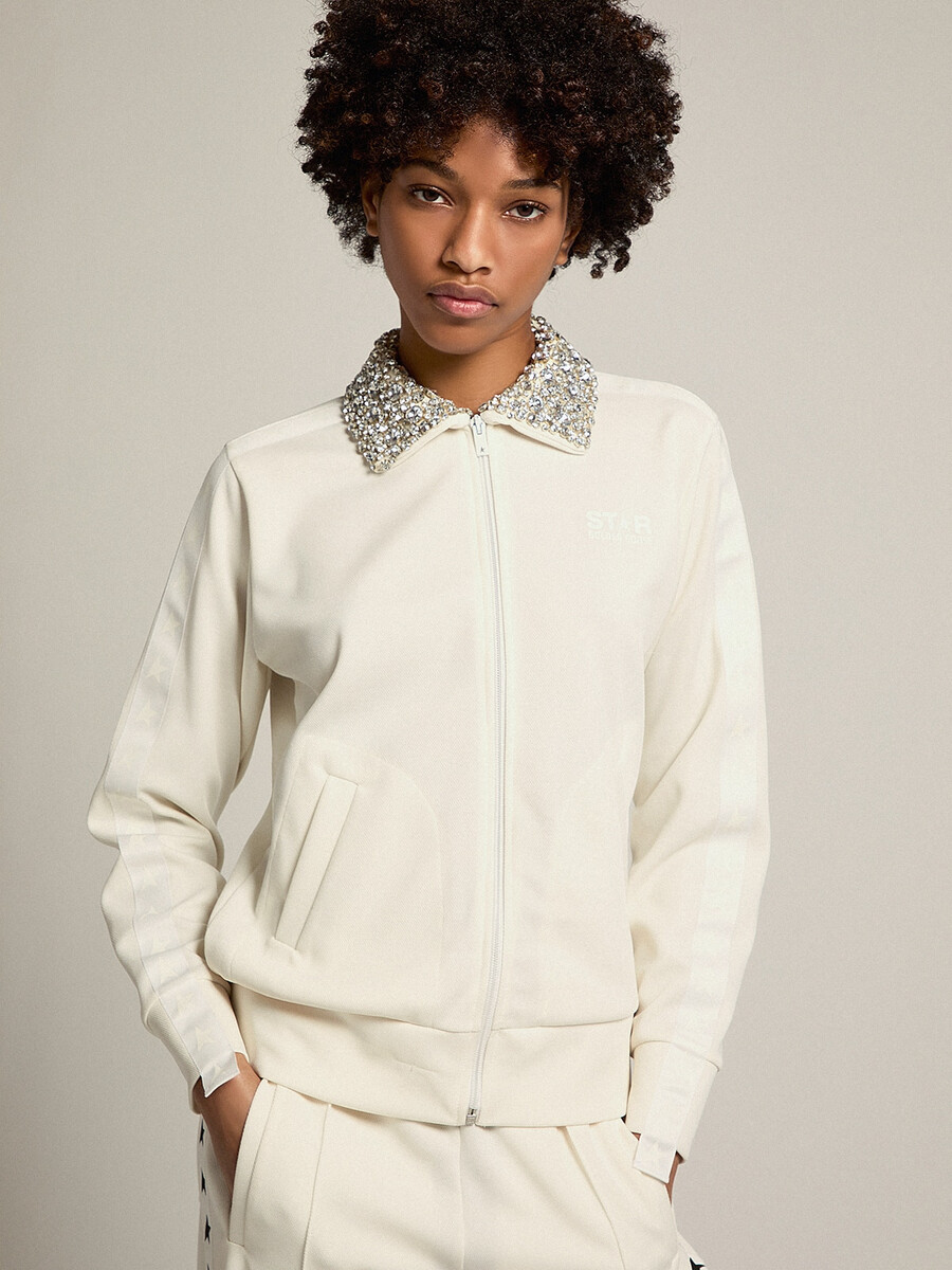 papyrus weißes sweatshirt aus der denise star kollektion mit reißverschluss und kristallkragen
