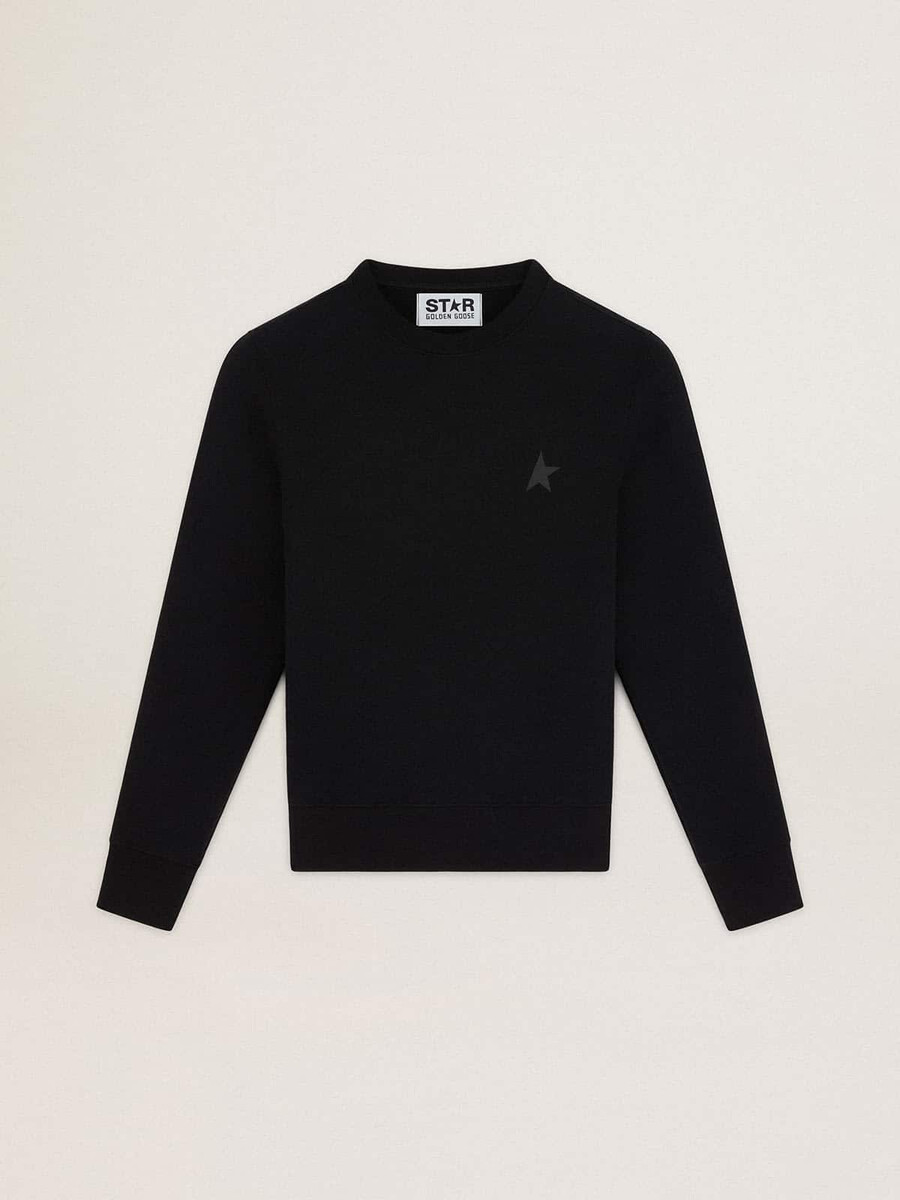 schwarzes sweatshirt aus der athena star kollektion mit ton-in-ton-stern auf der vorderseite