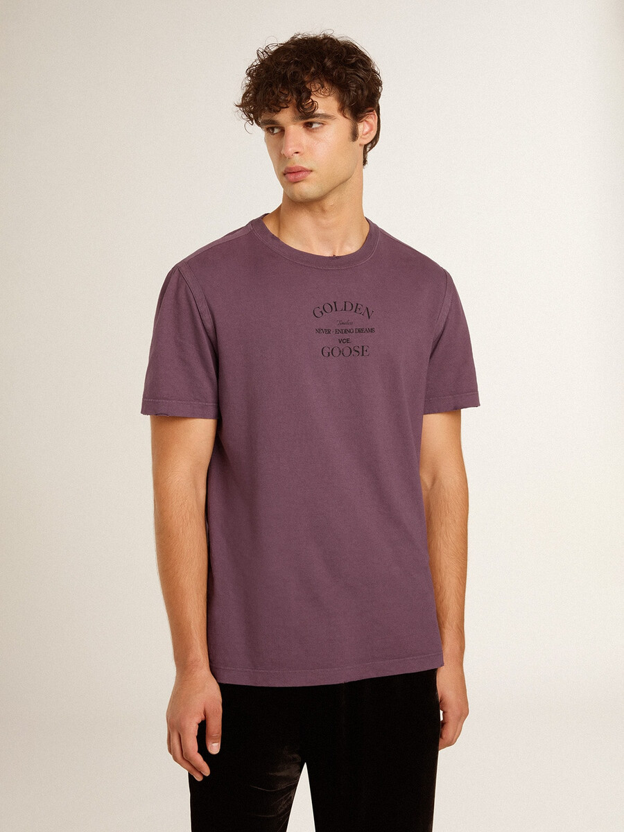 herren-t-shirt aus baumwolle in verwaschenem lila mit logodruck