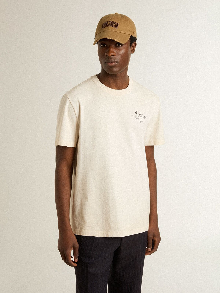herren-t-shirt mit aufdruck auf brust und rücken im used-look