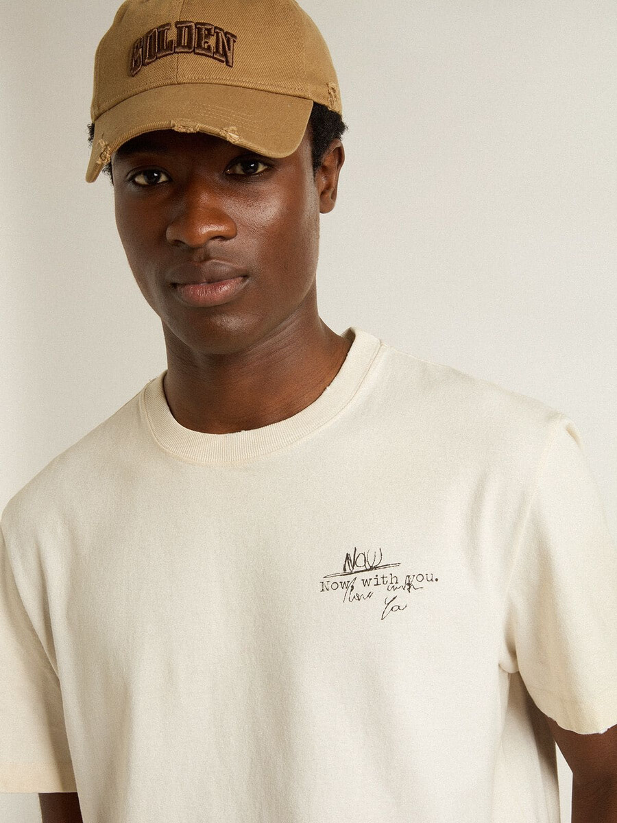 herren-t-shirt mit aufdruck auf brust und rücken im used-look