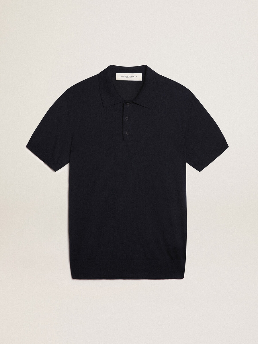 kurzarm-poloshirt für herren aus marineblauer merinowolle