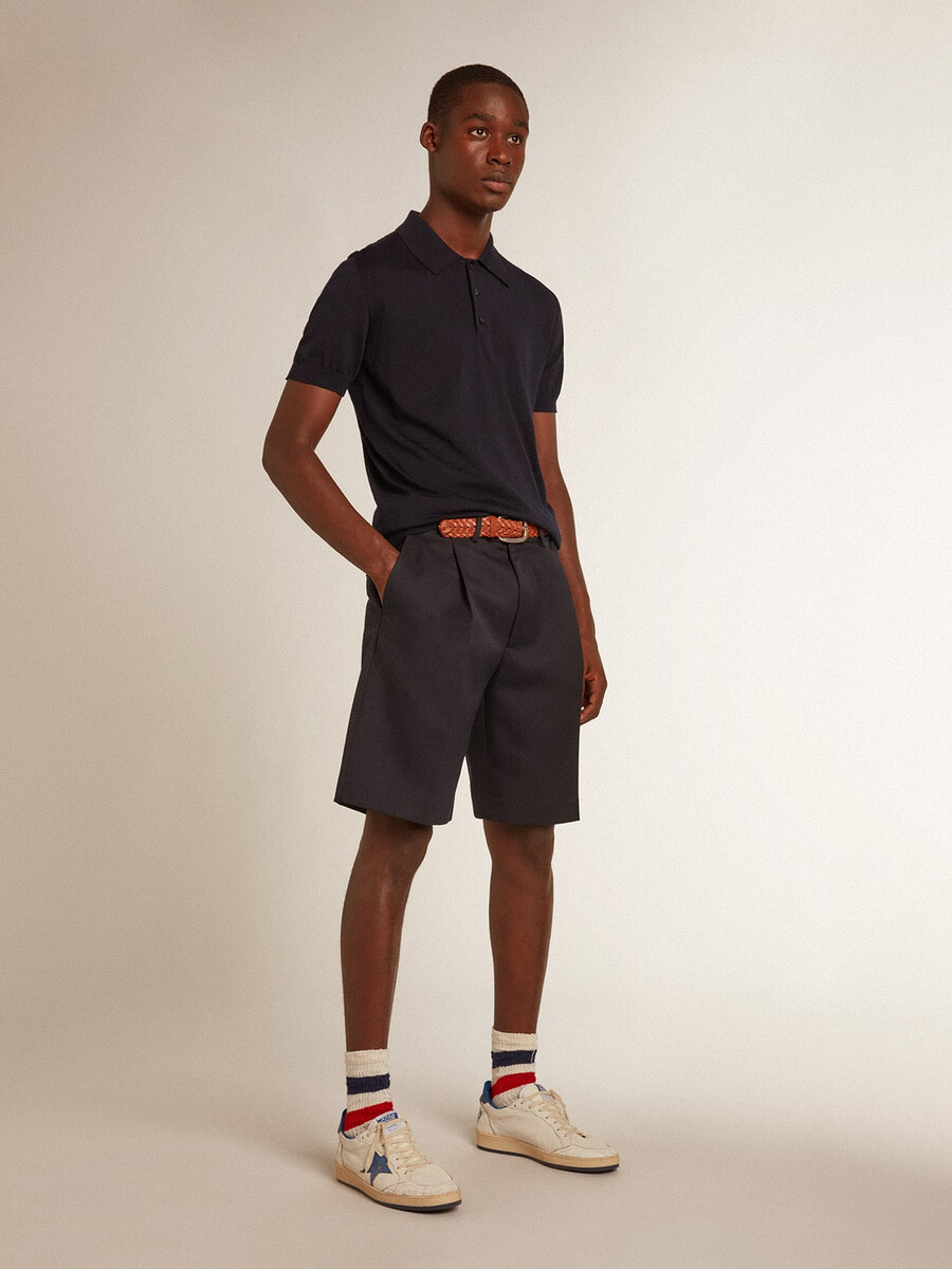 kurzarm-poloshirt für herren aus marineblauer merinowolle
