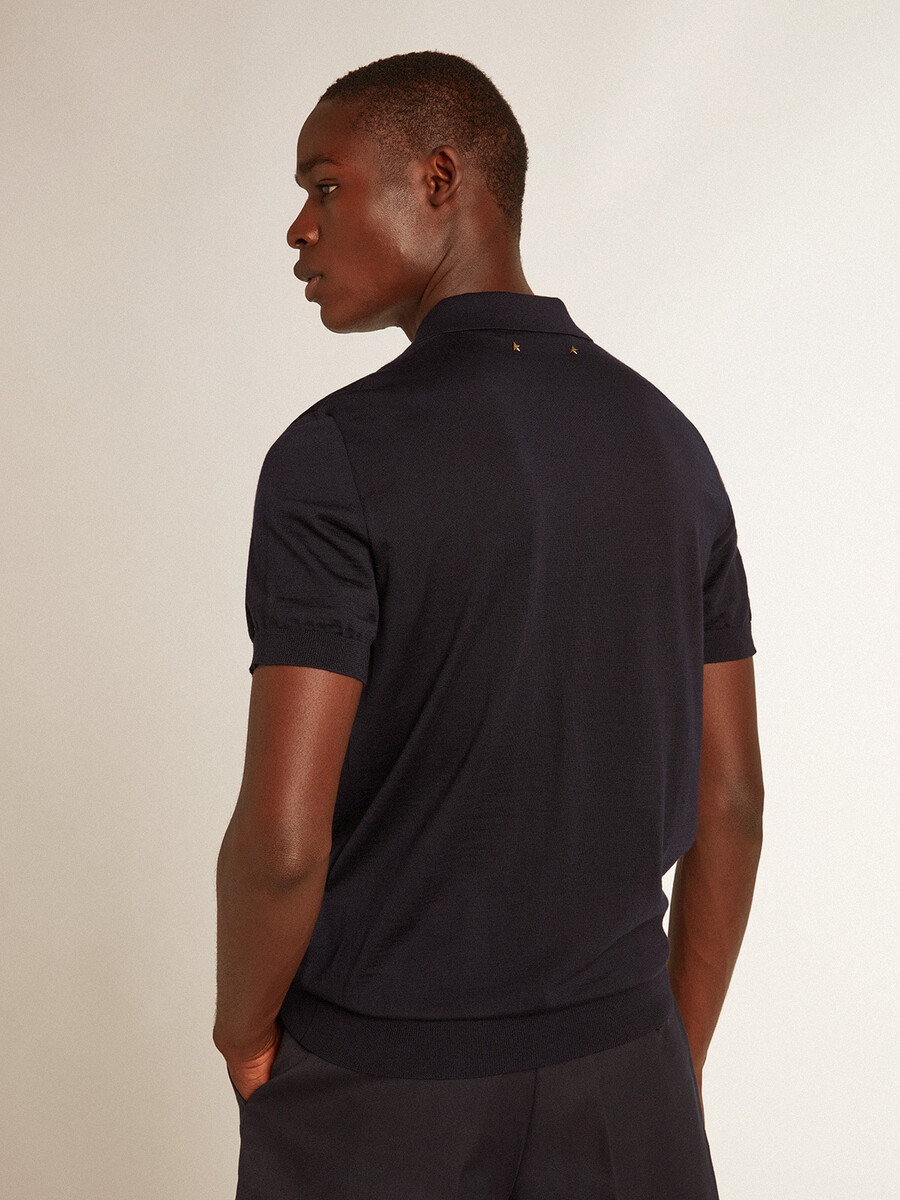 kurzarm-poloshirt für herren aus marineblauer merinowolle