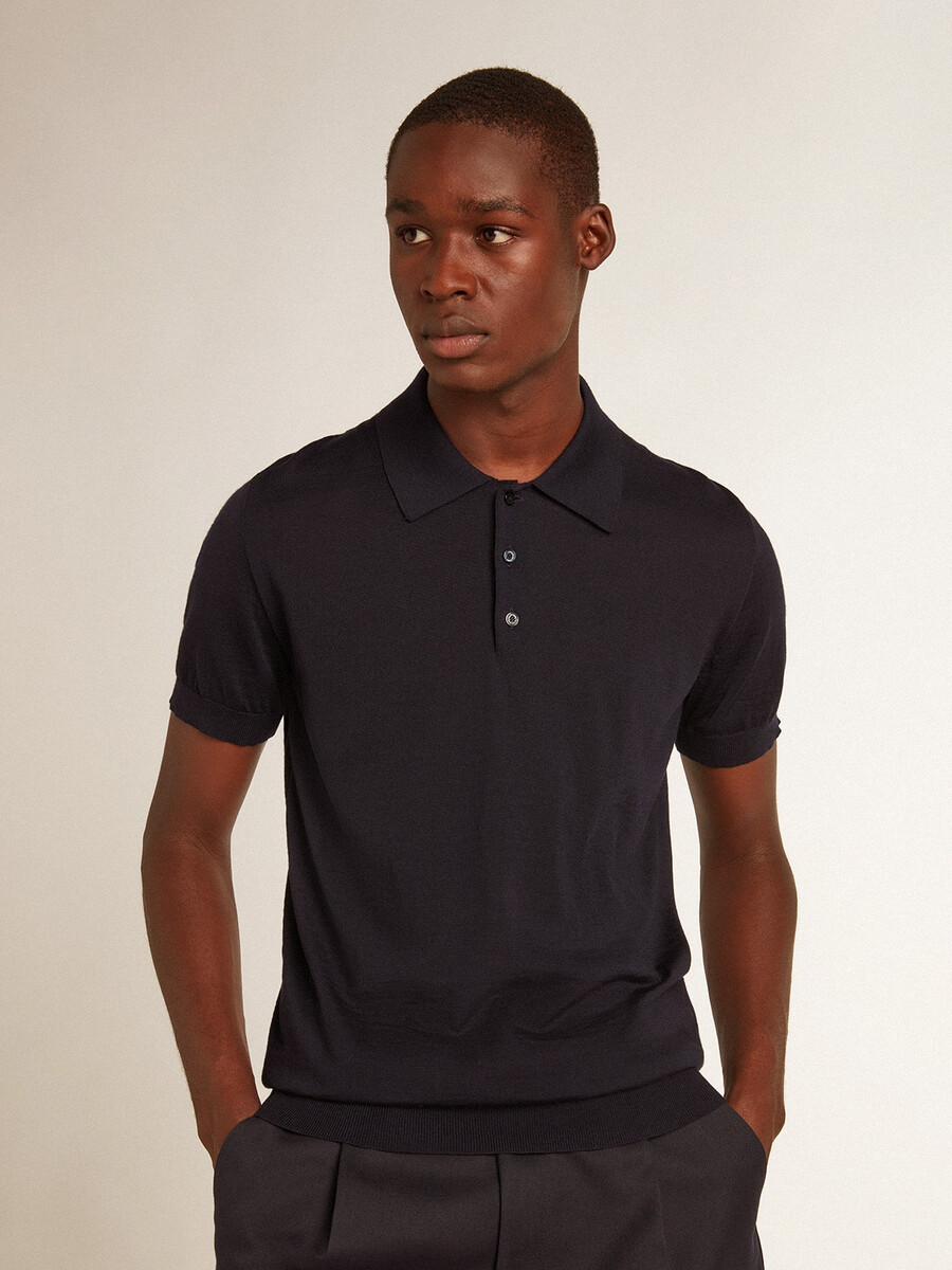 kurzarm-poloshirt für herren aus marineblauer merinowolle
