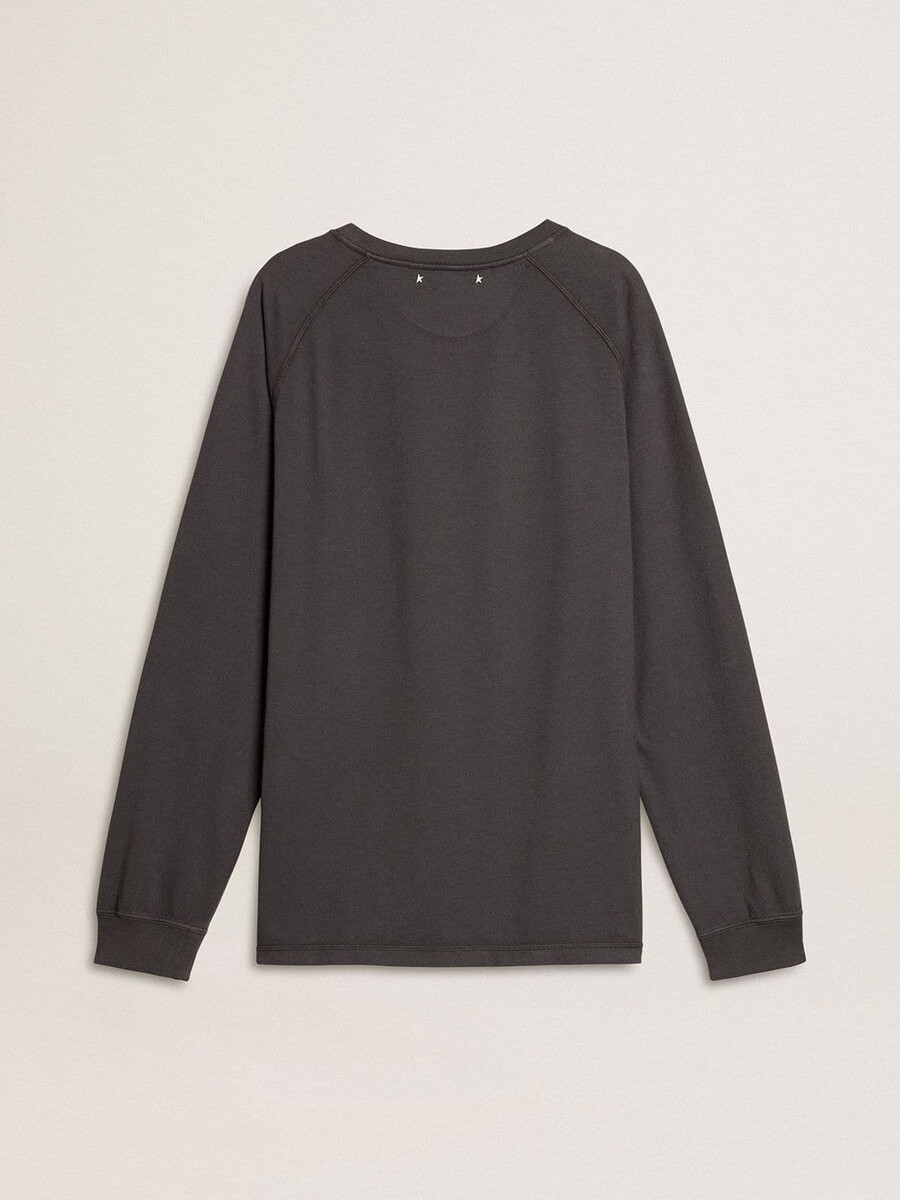 herren-t-shirt aus anthrazitfarbener baumwolle mit aufdruck auf der brust