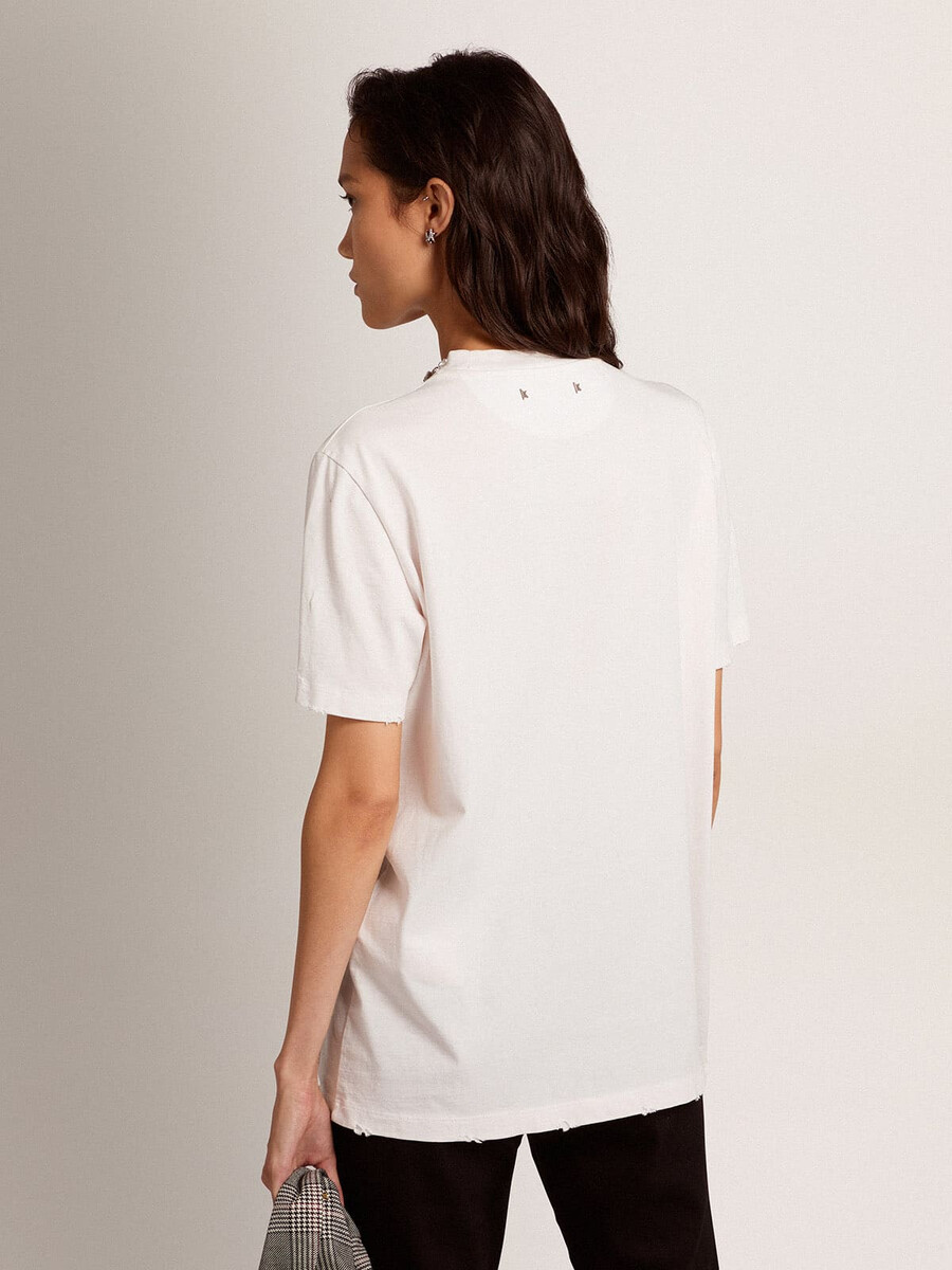 weißes damen-t-shirt mit cabochon-kristallen