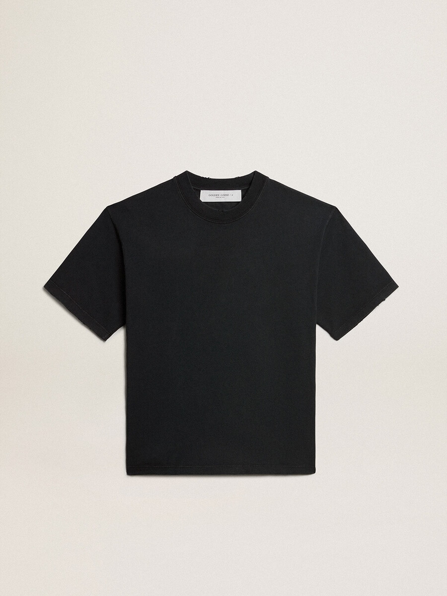 t-shirt in verwaschenem schwarz mit umgekehrtem logo auf dem rücken – jersey capsule