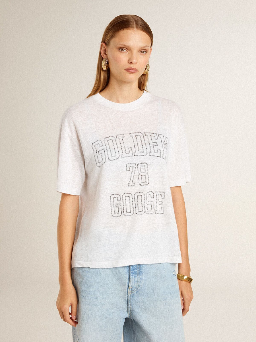 leichtes weißes leinen-t-shirt für damen mit aufdruck