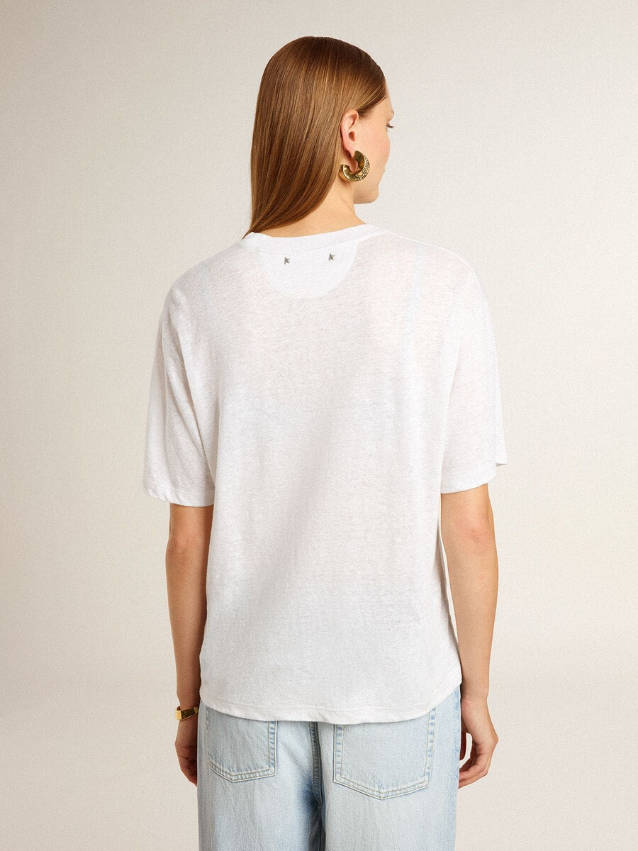 leichtes weißes leinen-t-shirt für damen mit aufdruck