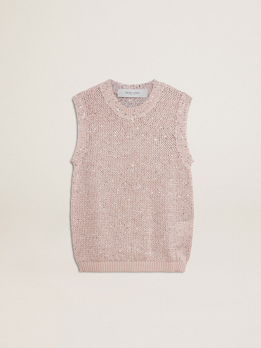 netzstricktop mit pailletten und kontrastierenden details