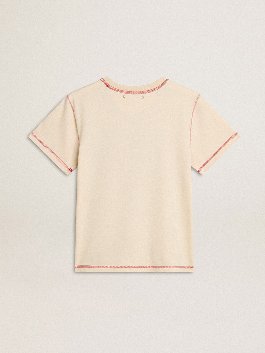 cremefarbenes damen-t-shirt mit verwaschenen roten akzenten