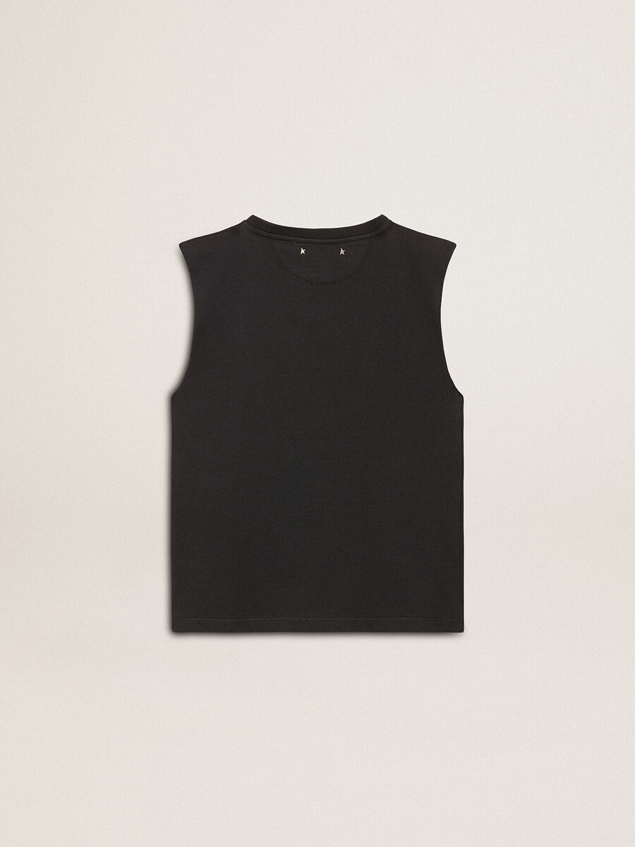 Ärmelloses t-shirt in verwaschenem schwarz mit ton-in-ton-farbverlaufsstickerei