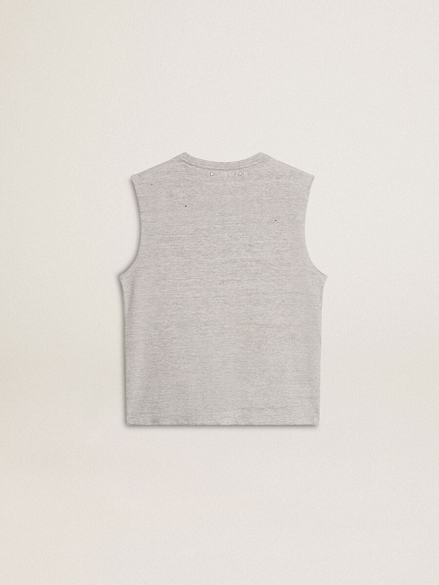 graues ärmelloses damen-t-shirt mit gelbem aufdruck