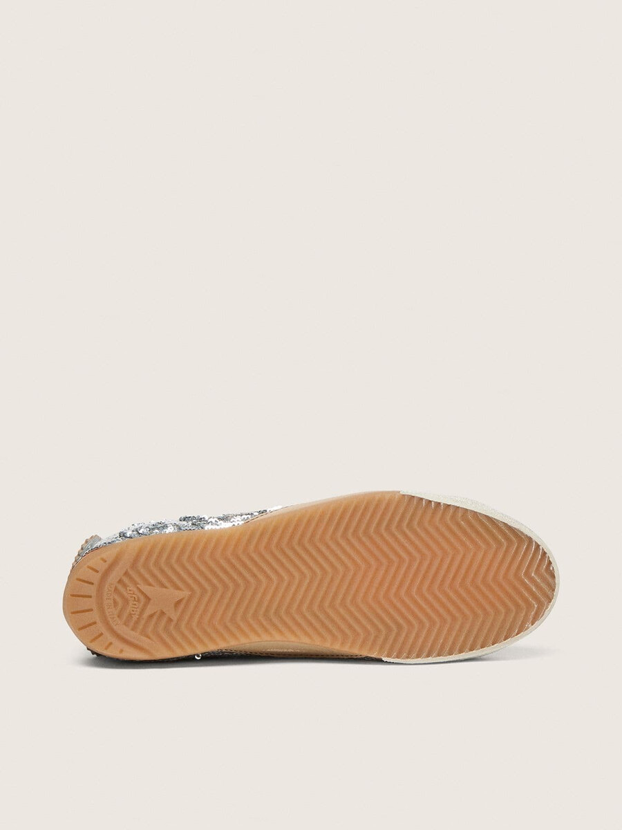 herren-sneaker true-star aus silbernen pailletten mit schwarzem stern und silberner leder-fersenlasche