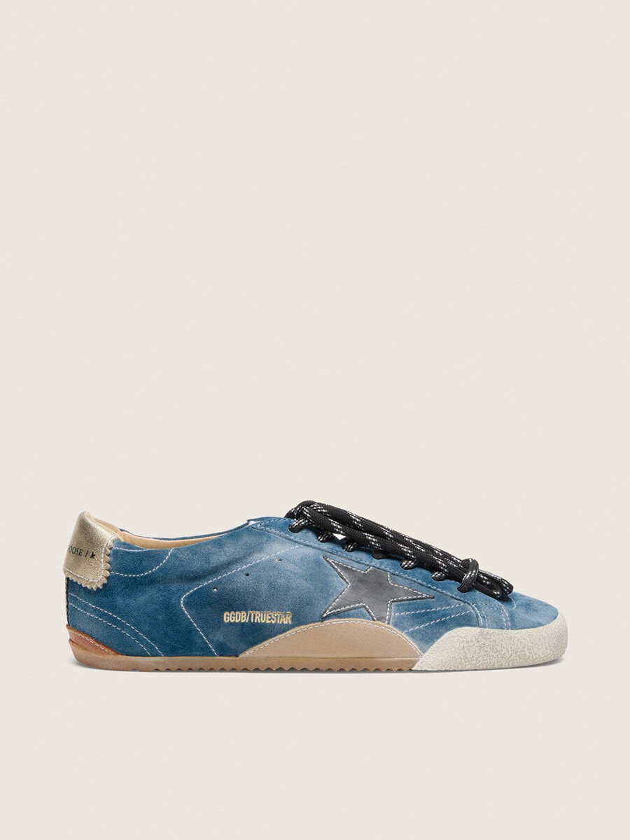 herren-sneaker true-star aus petrolfarbenem wildleder mit schwarzem stern und cremefarbener fersenlasche