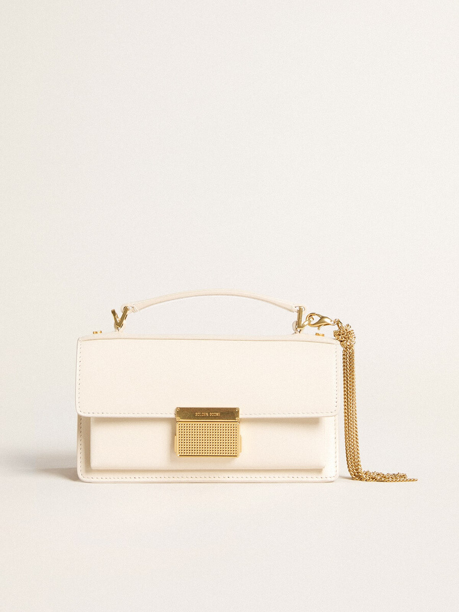 kleine venezia-tasche aus butterfarbenem gefüttertem leder mit goldenen details